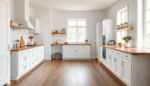 Jaka podłoga do białej kuchni z drewnianym blatem